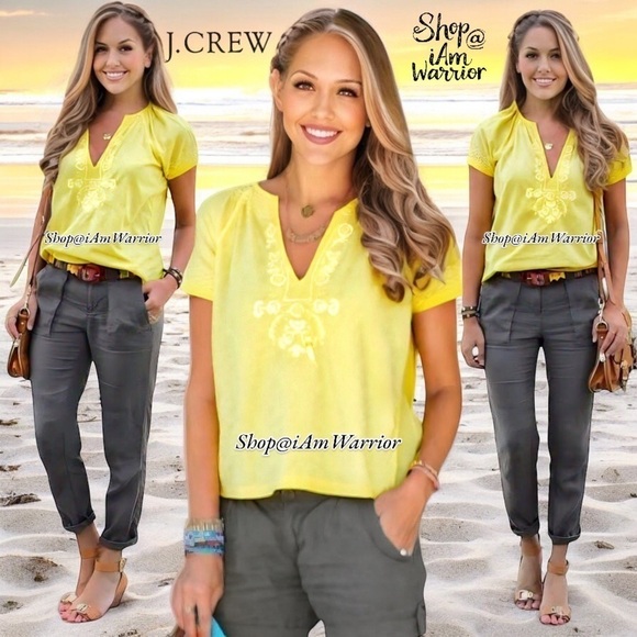 J.Crew lemon yellow embroidered peasant top *shop@iamwarrior - Picture 2 of 12